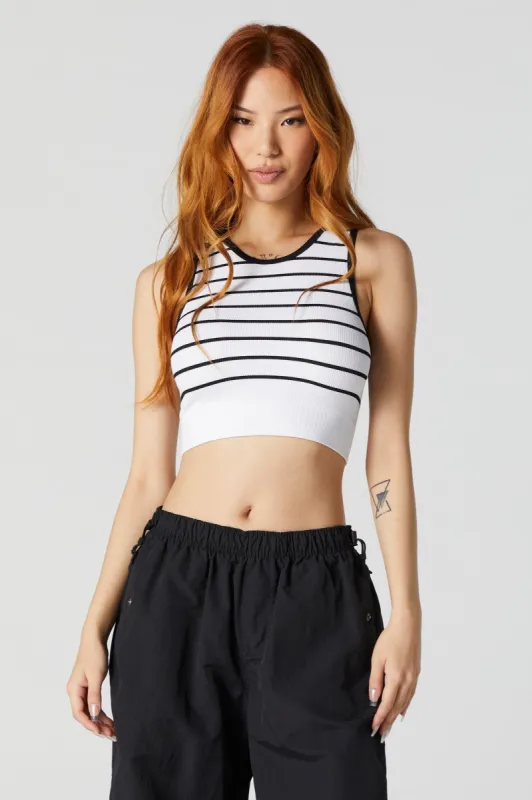 Striped Seamless Ribbed High Neck Tank sold by Urban Planet