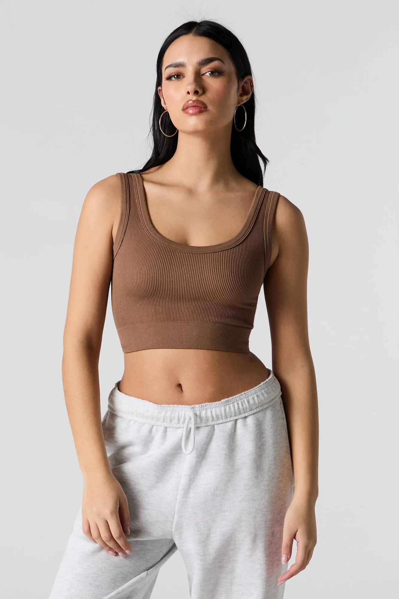 Seamless Ribbed Scoop Neck Cropped Tank sold by Urban Planet product image thumbnail 4