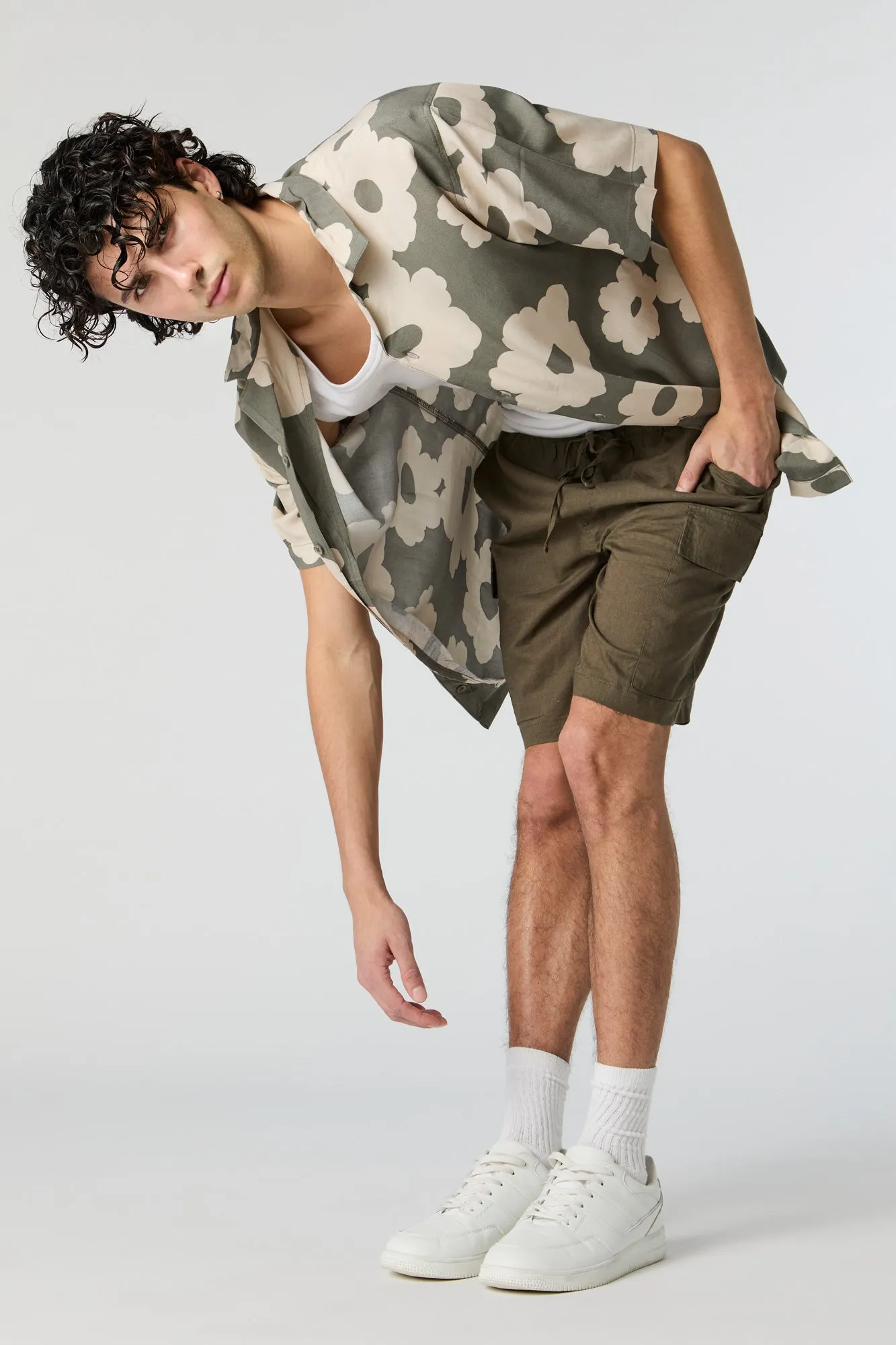 Linen Drawstring Cargo Short sold by Urban Planet