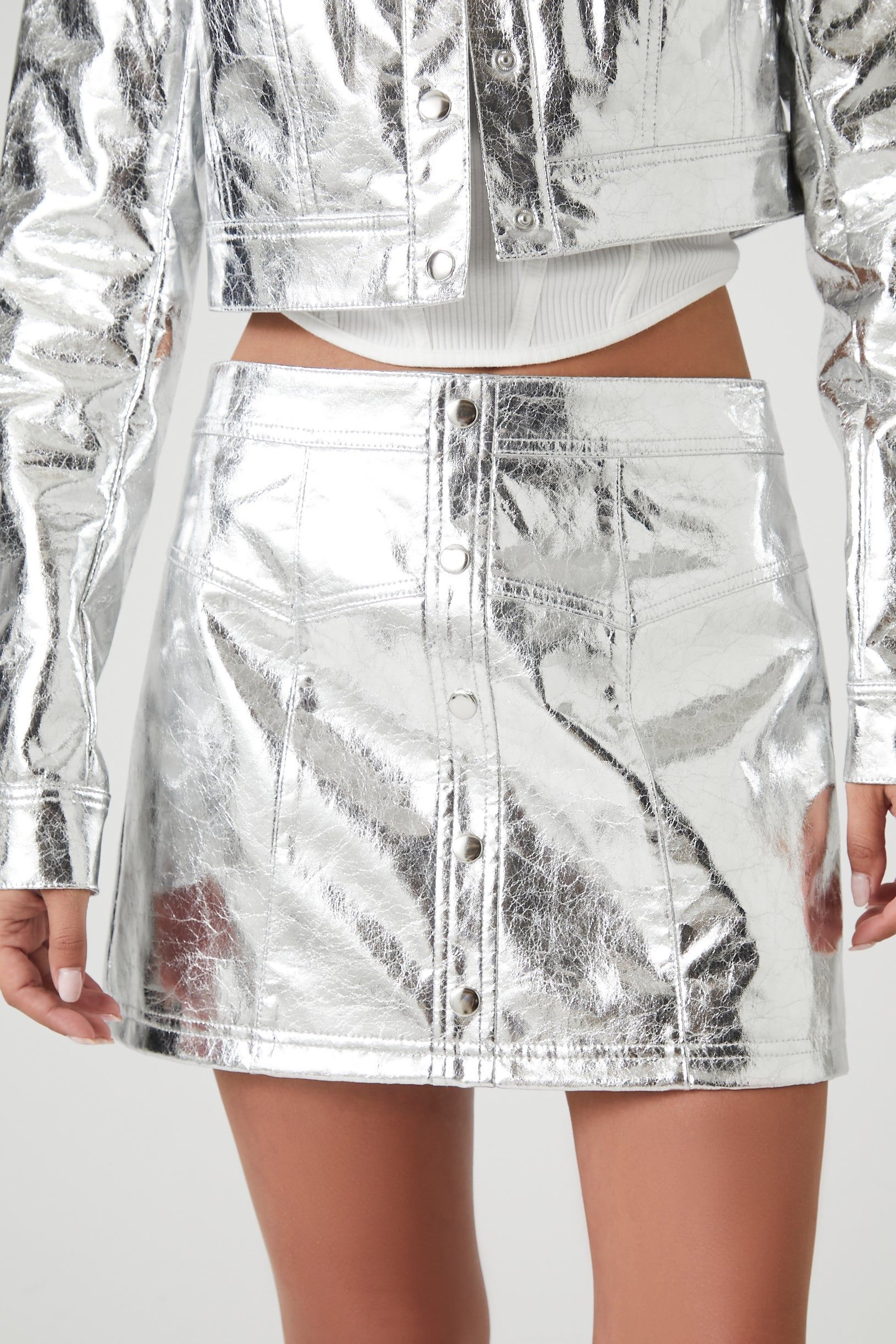 Metallic Faux Leather Mini Skirt sold by Urban Planet product image thumbnail 4