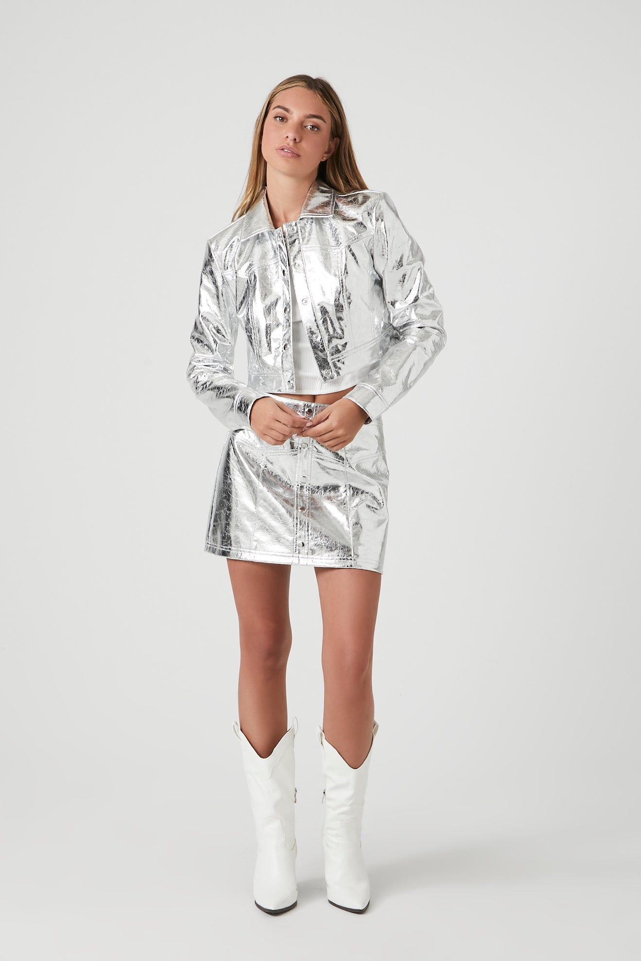 Metallic Faux Leather Mini Skirt sold by Urban Planet product image thumbnail 3
