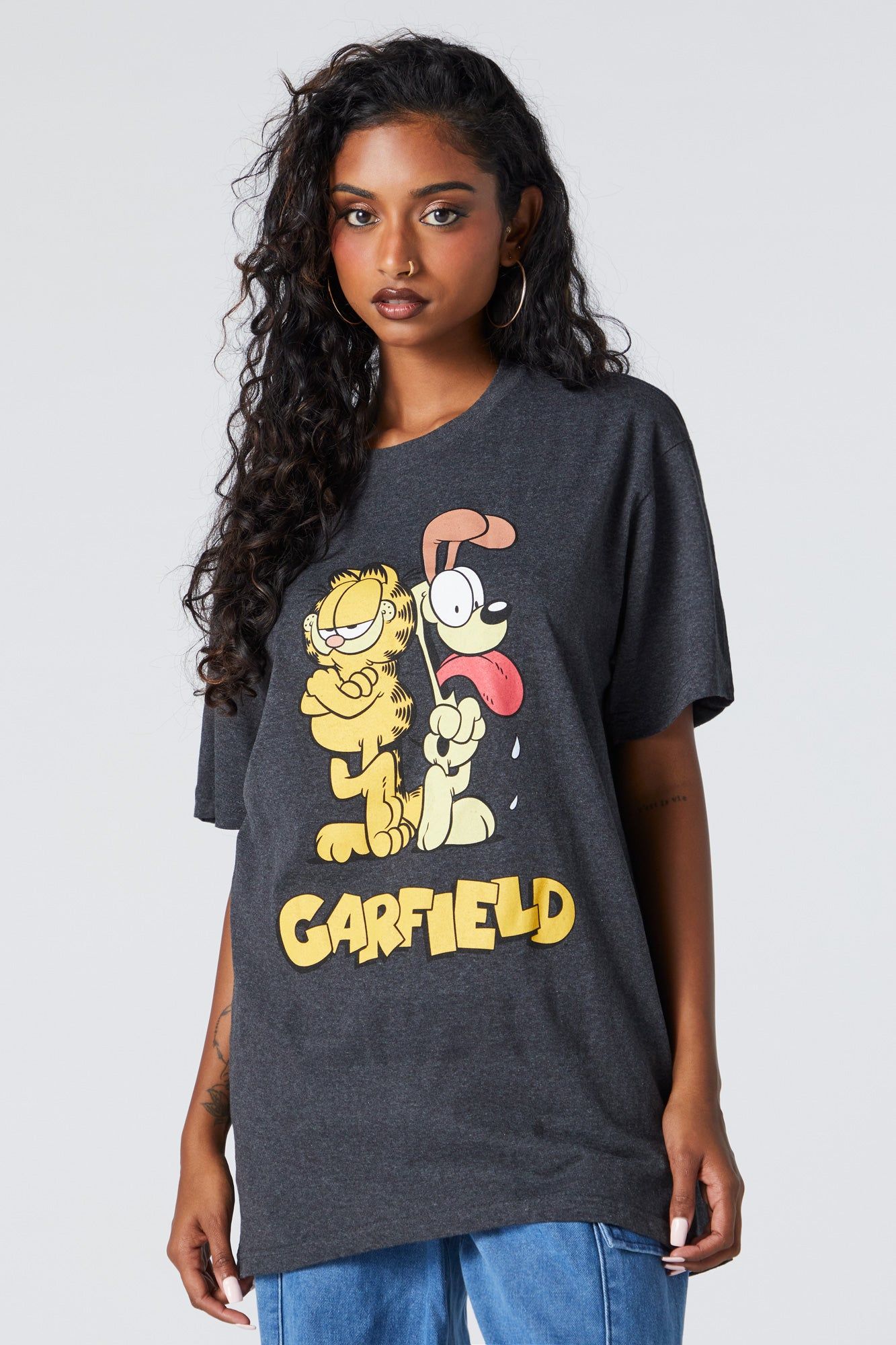 Garfield Grey Graphic Boyfriend T-Shirt sold by Urban Planet