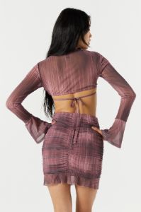 Printed Mesh Bustier Long Sleeve Crop Top sold by Urban Planet