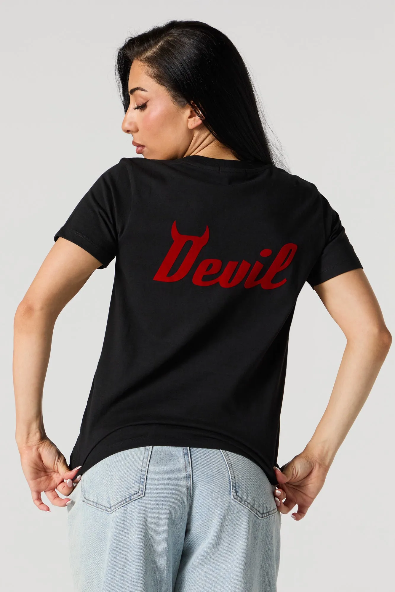 Angel Devil Embroidered T-Shirt sold by Urban Planet product image thumbnail 2