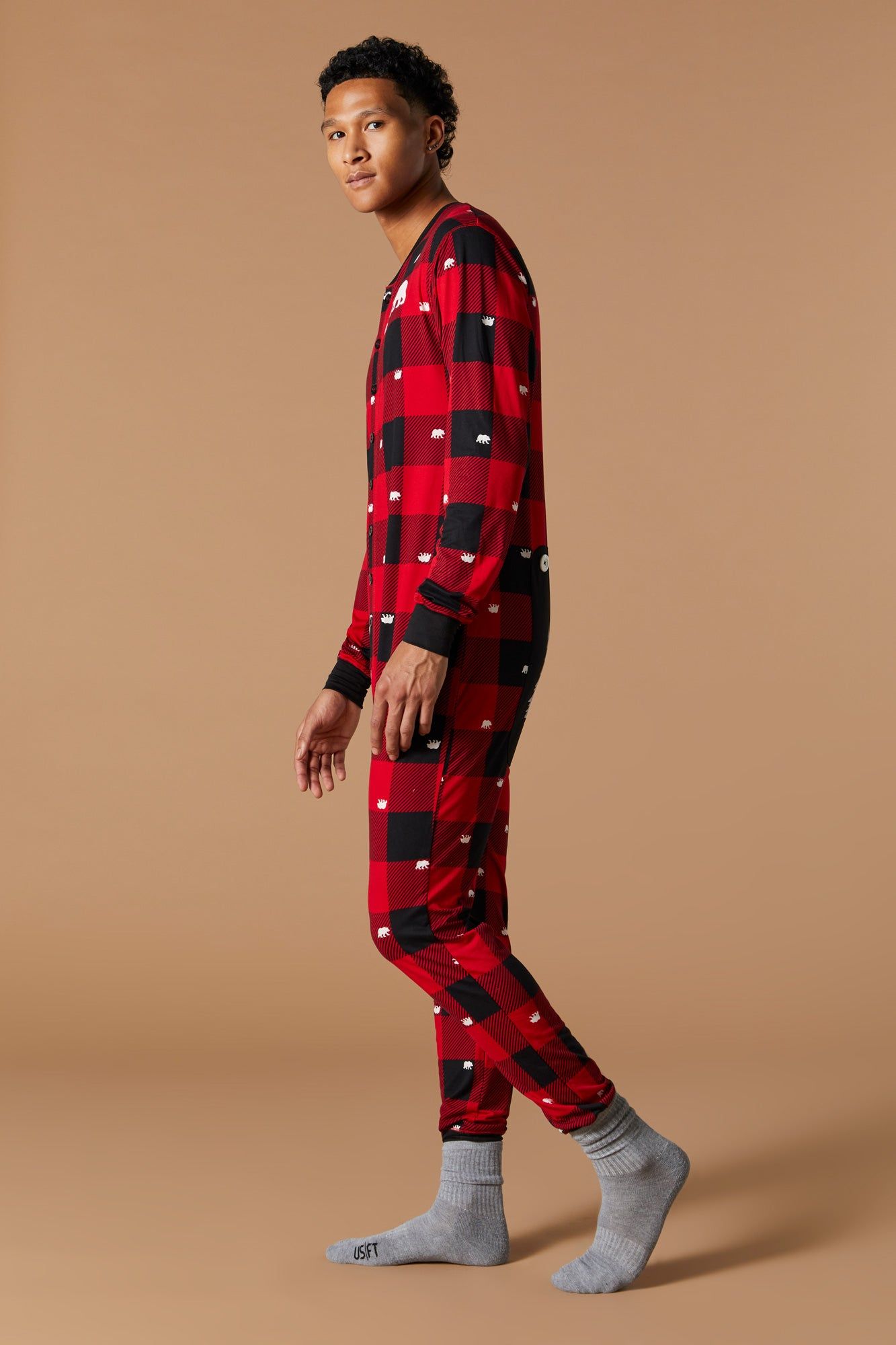 Fammy Jammies Unisex Bear Plaid Print Onesie sold by Urban Planet product image thumbnail 3
