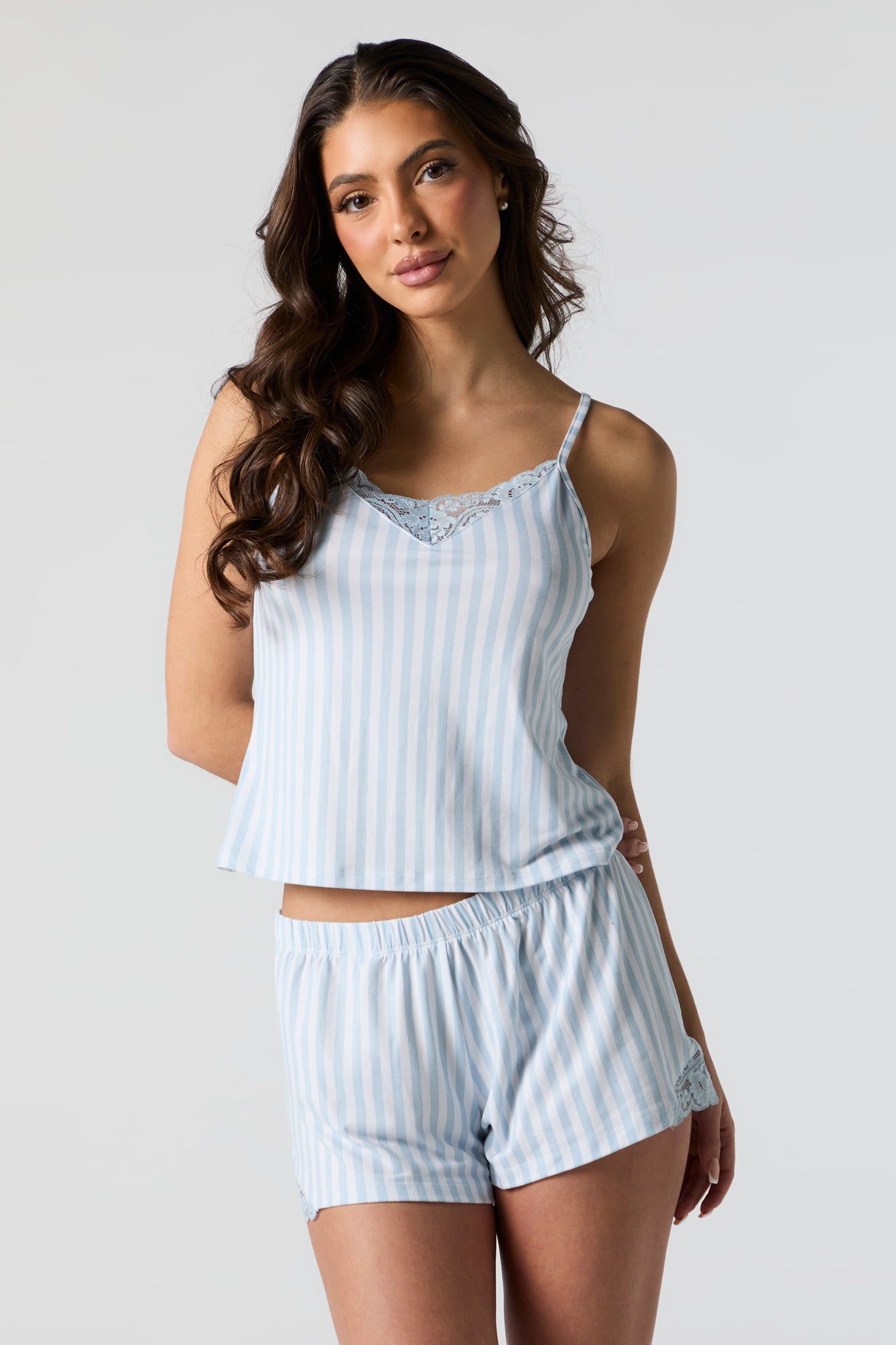 Striped Lace Trim 2 Piece Pajama Set sold by Urban Planet