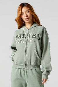 Chenille Embroidered Malibu  Zip-Up Hoodie sold by Urban Planet