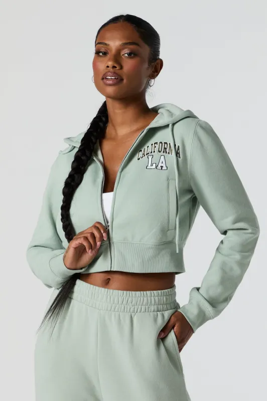 California Twill Embroidered Cropped Hoodie sold by Urban Planet