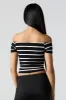 Striped Ribbed Off Shoulder Top sold by Urban Planet
