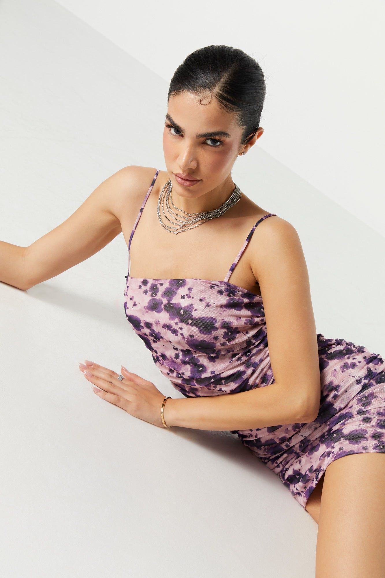 Floral Print Mesh Ruched Mini Dress sold by Urban Planet