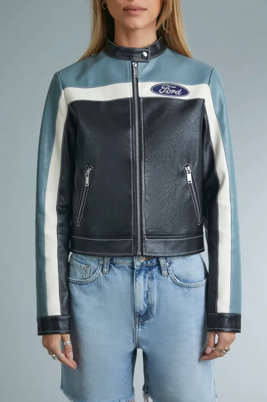 Ford Faux Leather Racecar Jacket Parallel