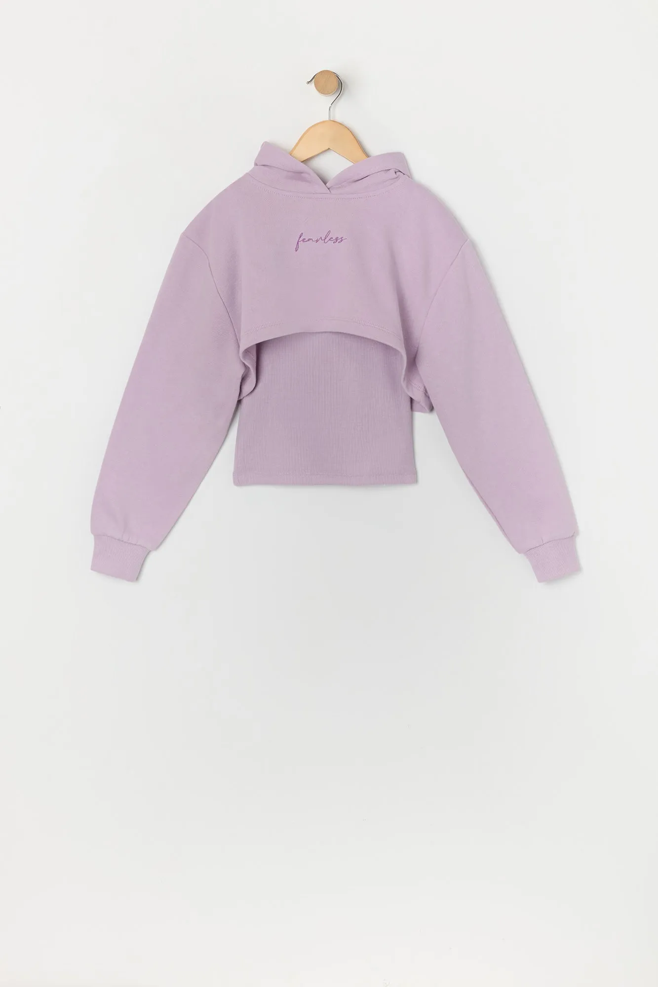 Ensemble avec haut court à capuchon et débardeur avec motif brodé Fearless pour fille sold by Urban Planet