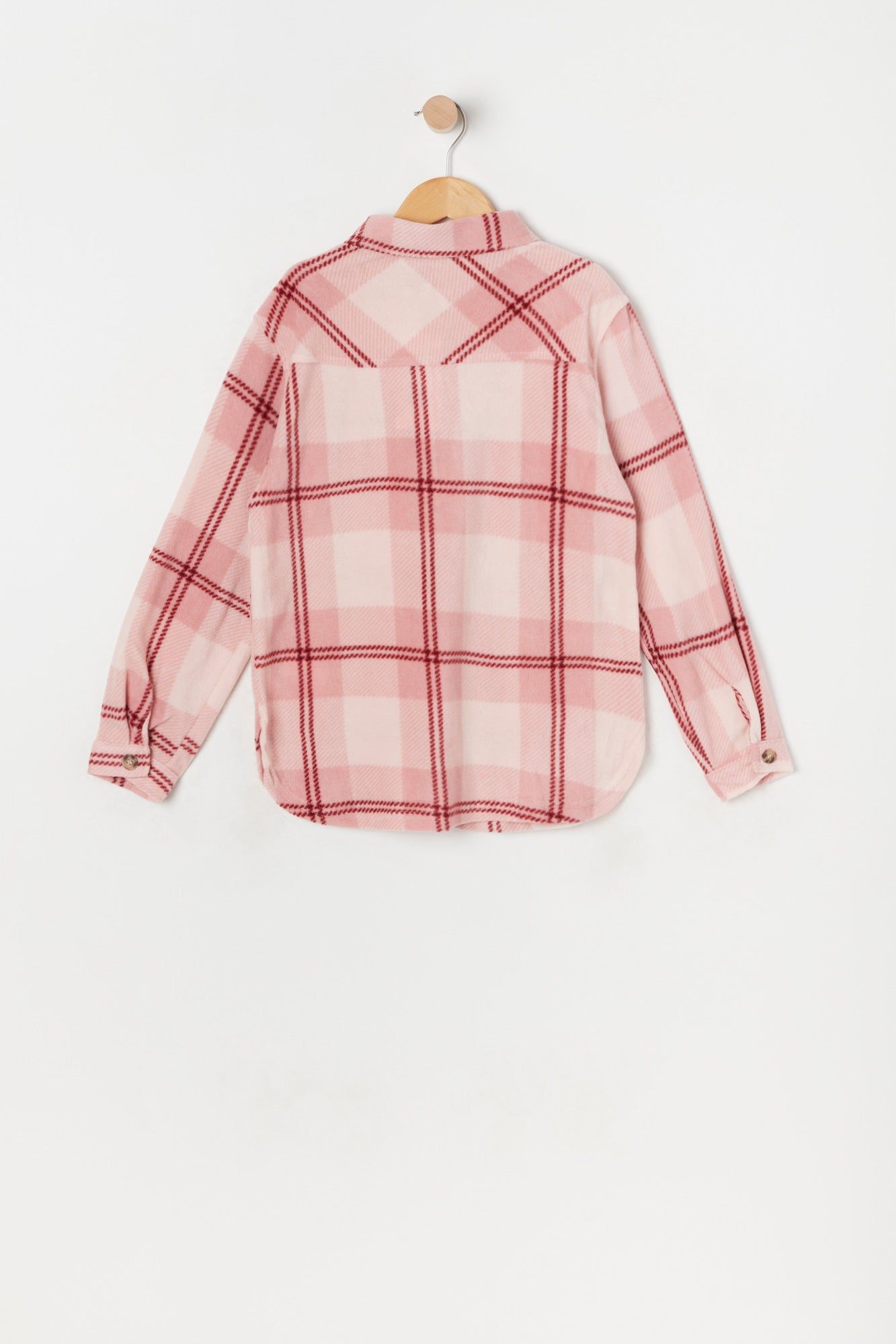 Girls Red Plaid Polar Fleece Shacket sold by Urban Planet product image thumbnail 2