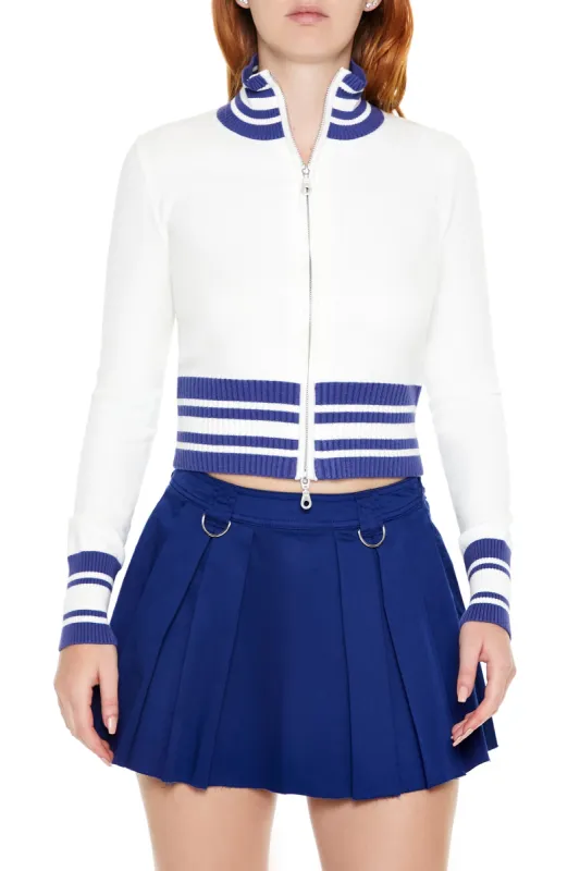 Varsity-Striped Zip-Up Sweater sold by Urban Planet