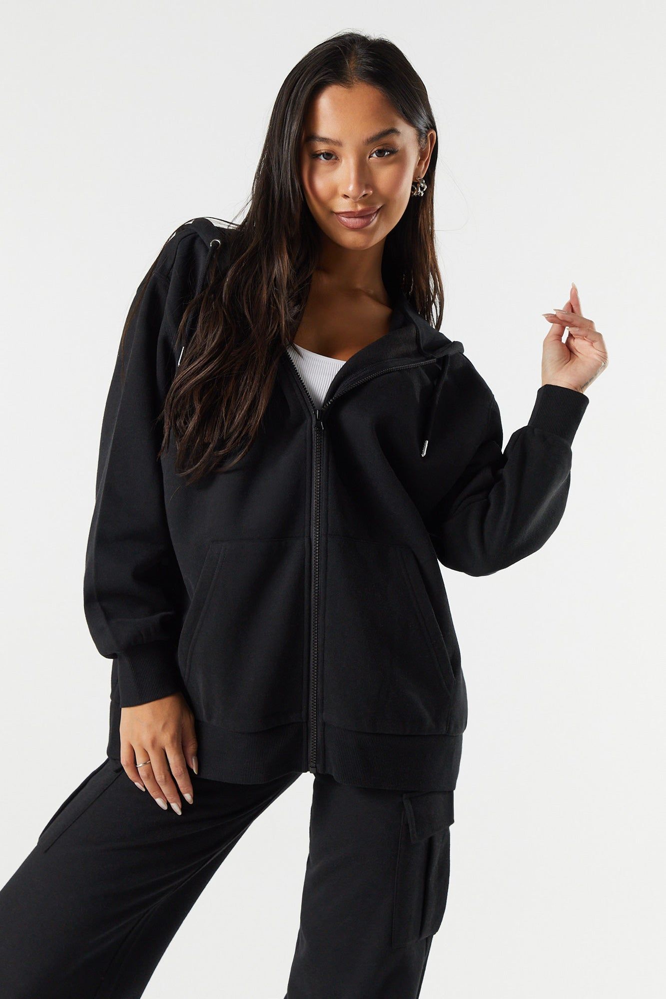 Haut surdimensionné à capuchon en molleton avec fermeture à glissière sold by Urban Planet product image thumbnail 4