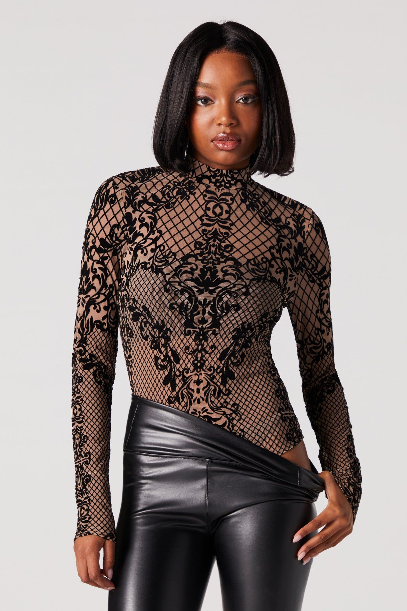 Printed Mock Neck Long Sleeve Bodysuit sold by Urban Planet product image thumbnail 2