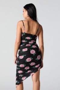 Black Floral Mesh Asymmetrical Midi Dress sold by Urban Planet