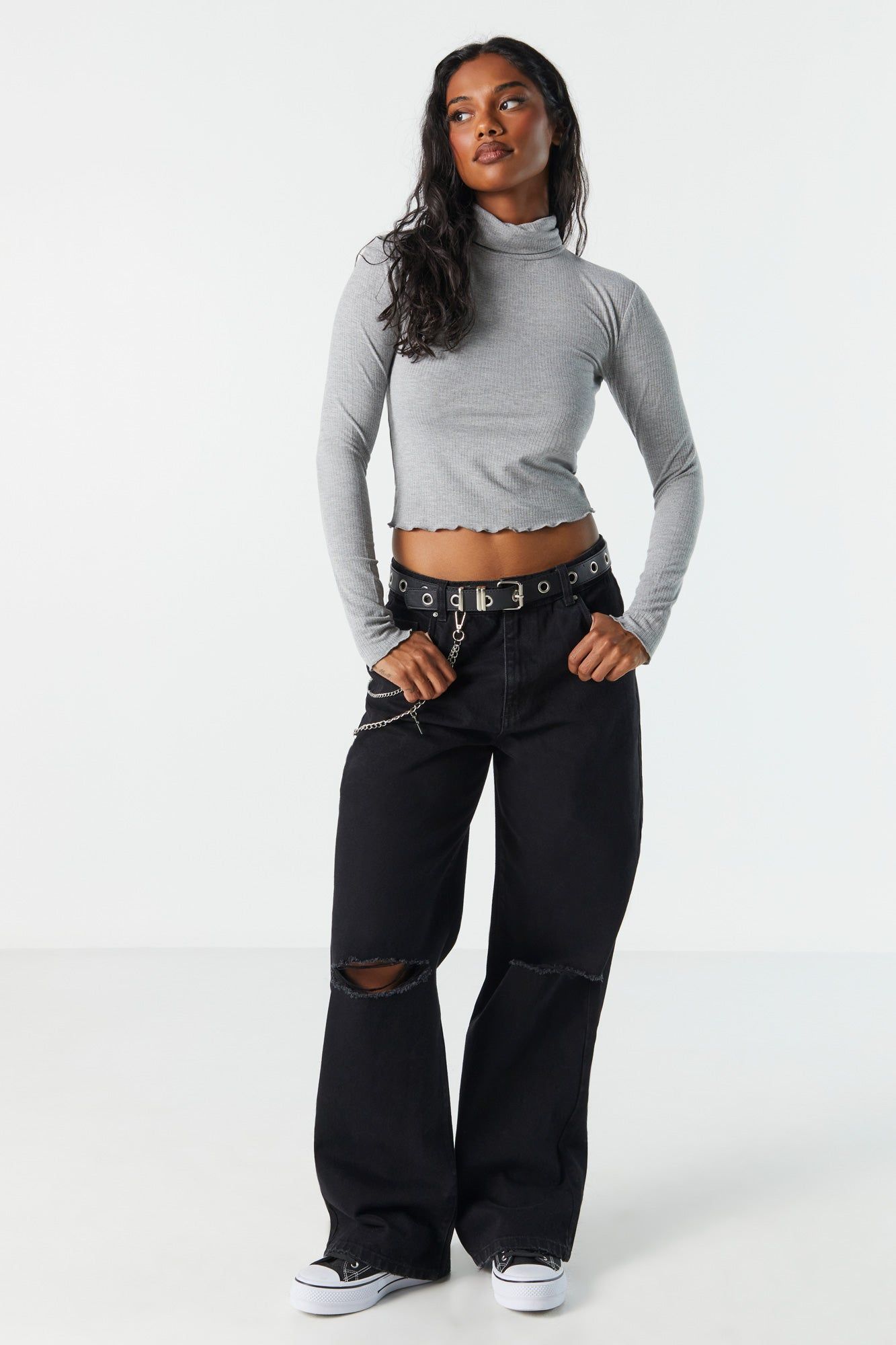 Col roulé en tricot côtelé à manches longues sold by Urban Planet product image thumbnail 4