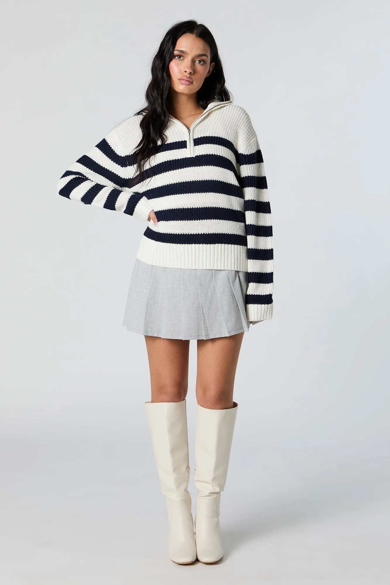 Striped Knit Quarter Zip Sweater sold by Urban Planet product image thumbnail 3