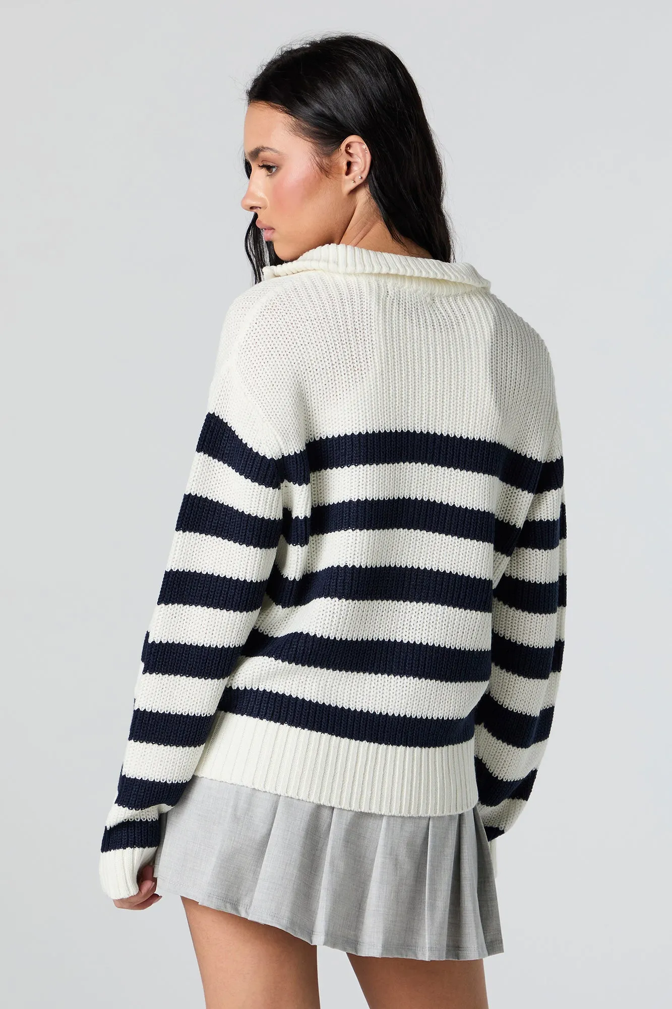 Striped Knit Quarter Zip Sweater sold by Urban Planet product image thumbnail 2