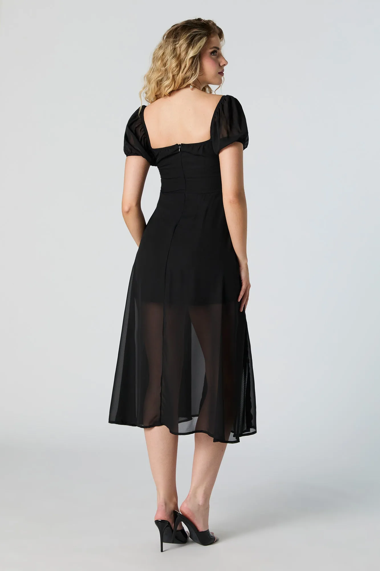 Mesh Milkmaid Slit Midi Dress sold by Urban Planet product image thumbnail 3