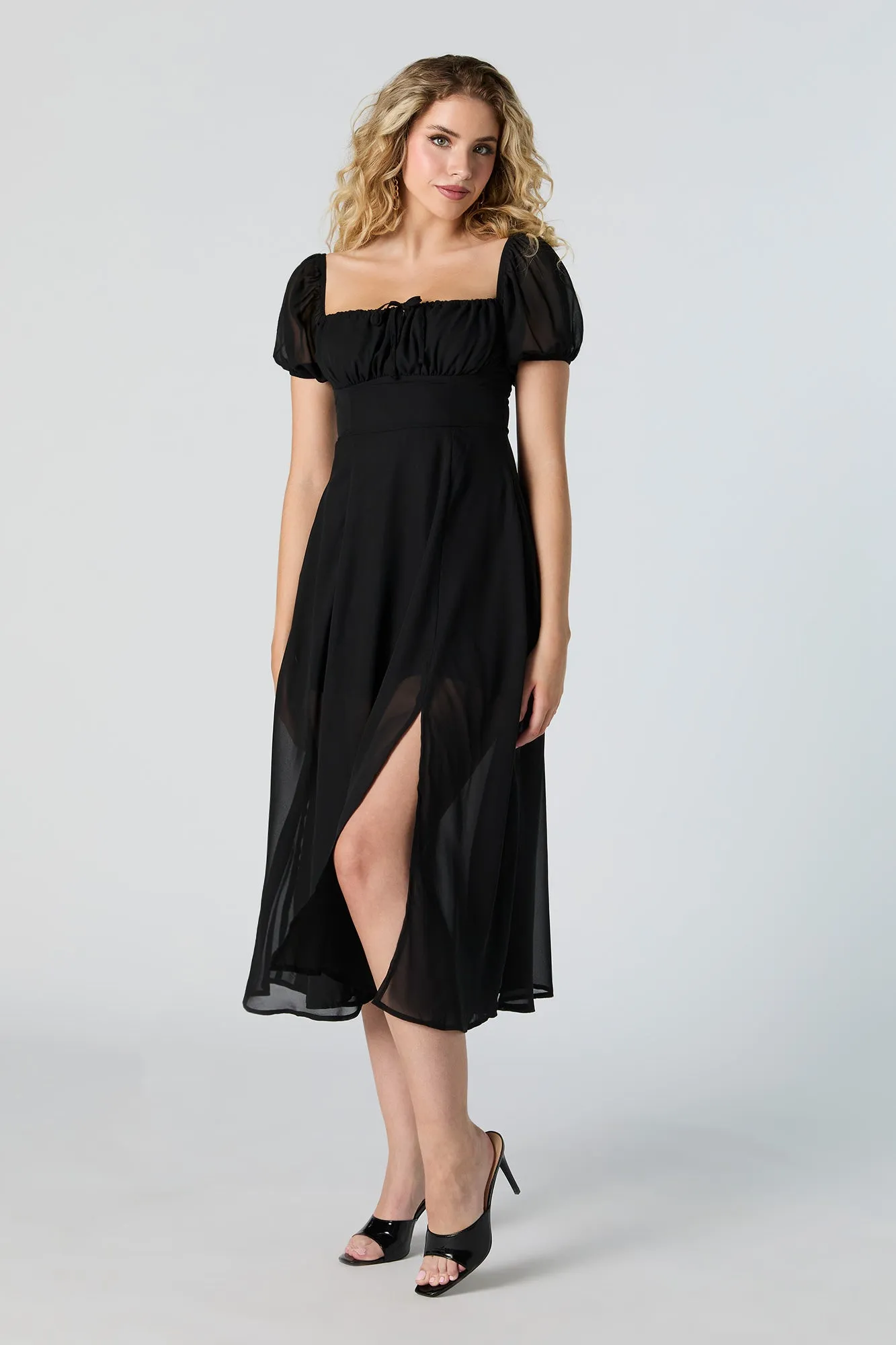 Mesh Milkmaid Slit Midi Dress sold by Urban Planet
