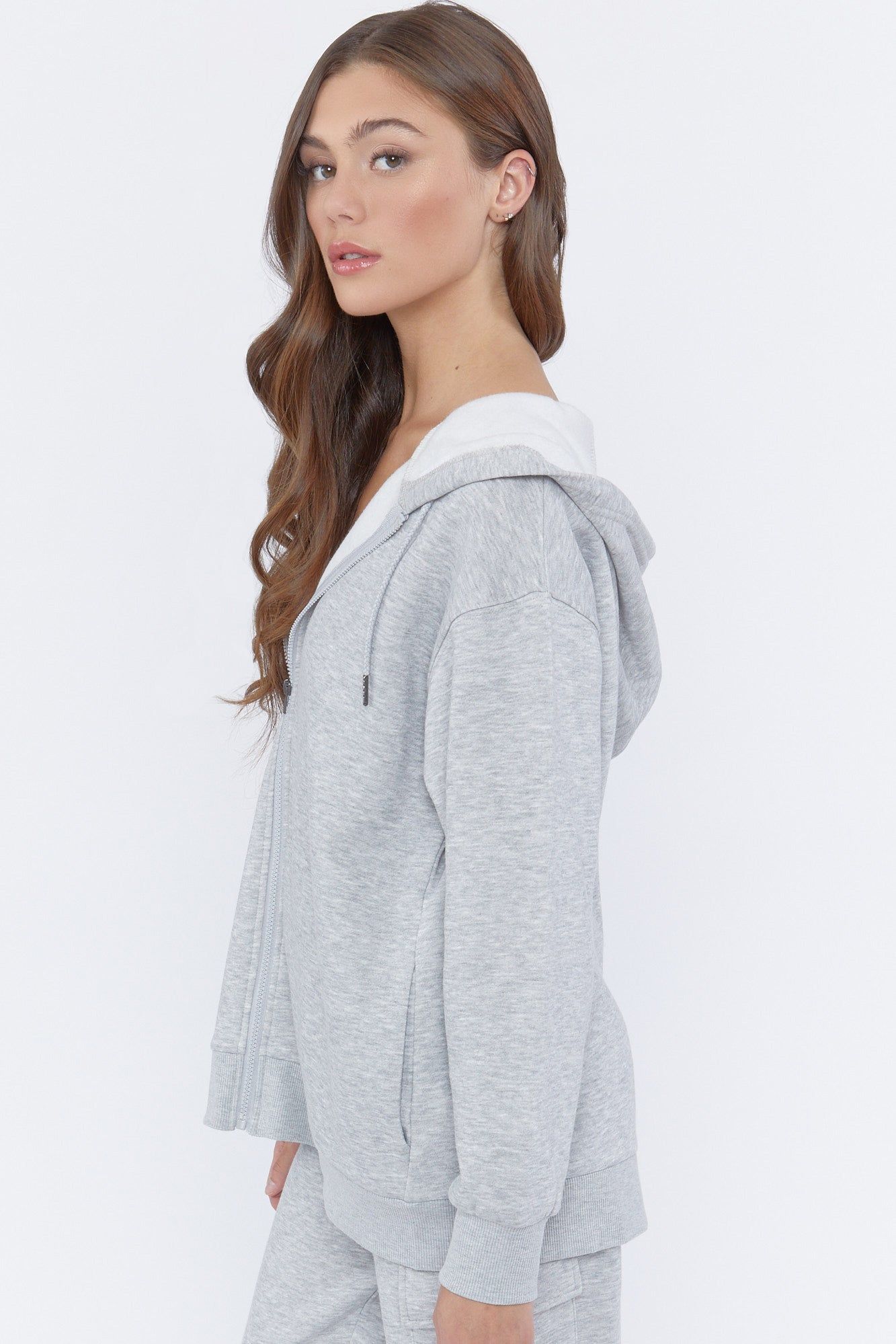 Grey Oversized Zip-Up Fleece Hoodie sold by Urban Planet product image thumbnail 2