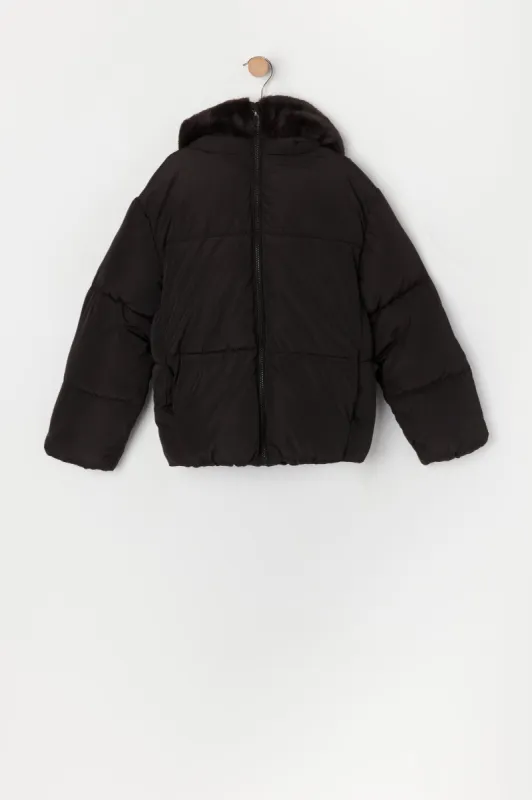 Girls Faux Fur Lined Puffer Parka sold by Urban Planet