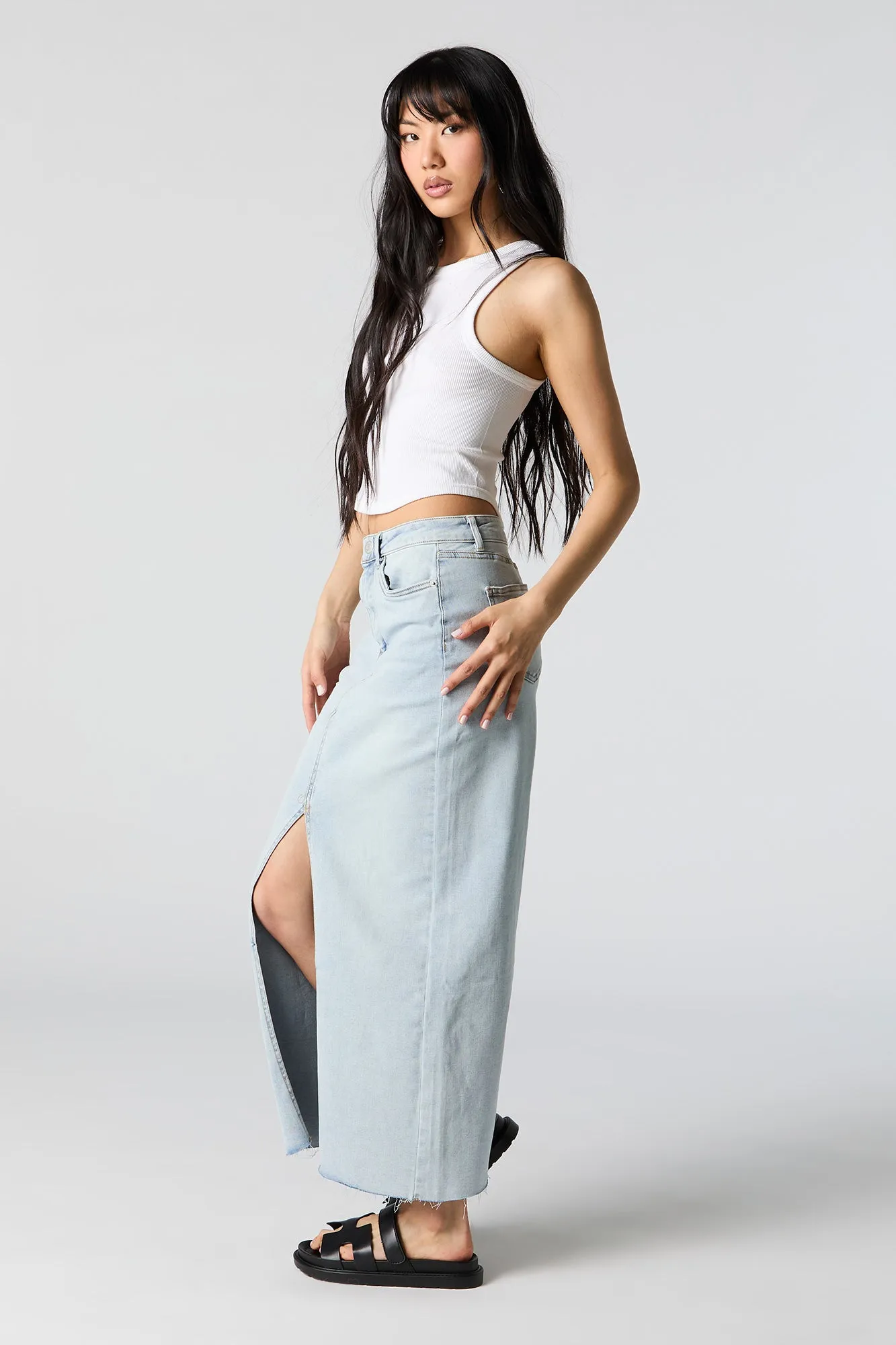 Light Wash Denim Front Slit Maxi Skirt sold by Urban Planet product image thumbnail 2
