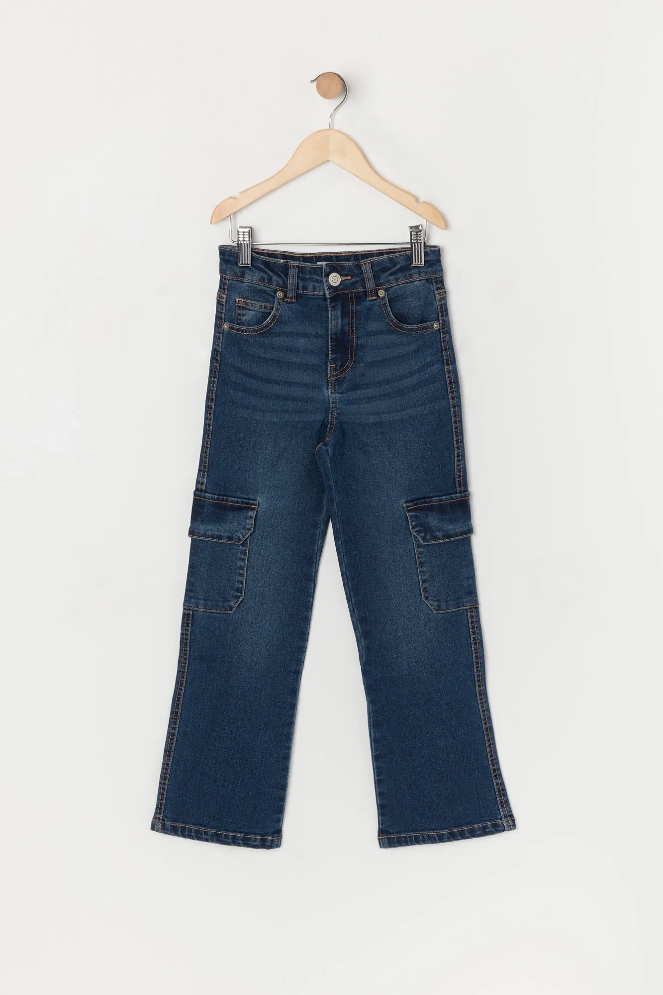 Jean cargo à jambe droite délavé foncé pour fille sold by Urban Planet