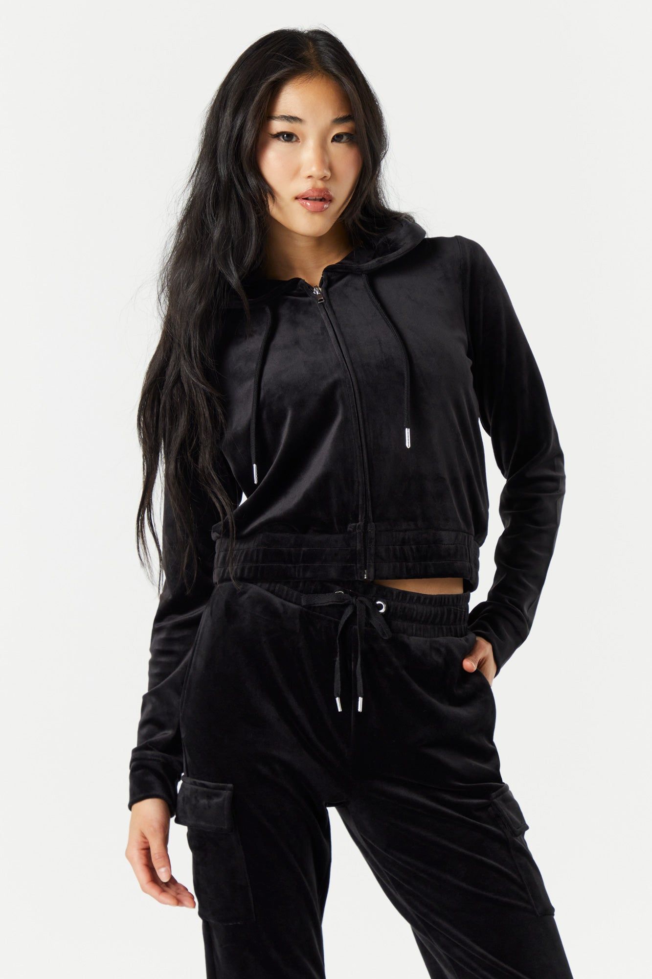 Haut à capuchon en velours avec fermeture à glissière sold by Urban Planet product image thumbnail 4