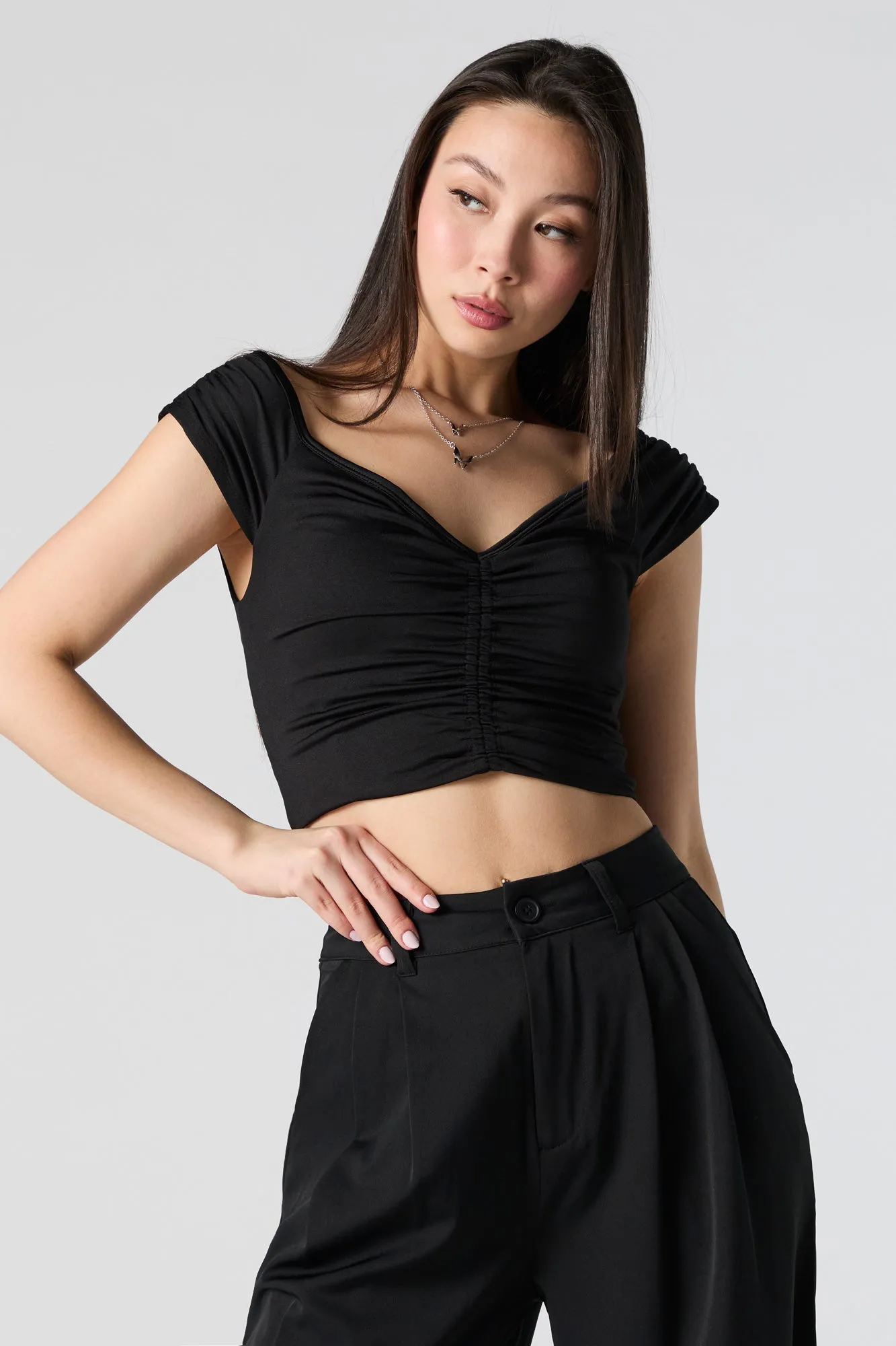 Contour V-Neck Ruched Crop Top sold by Urban Planet product image thumbnail 4