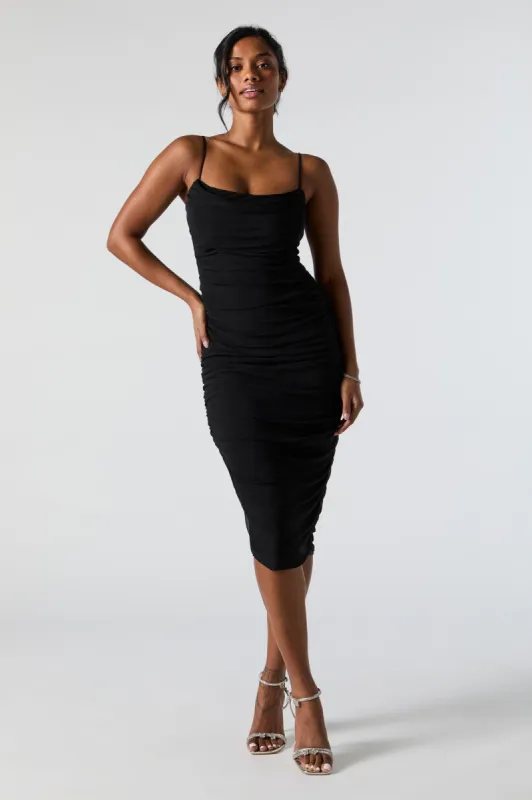 Mesh Cowl Neck Ruched Midi Dress sold by Urban Planet