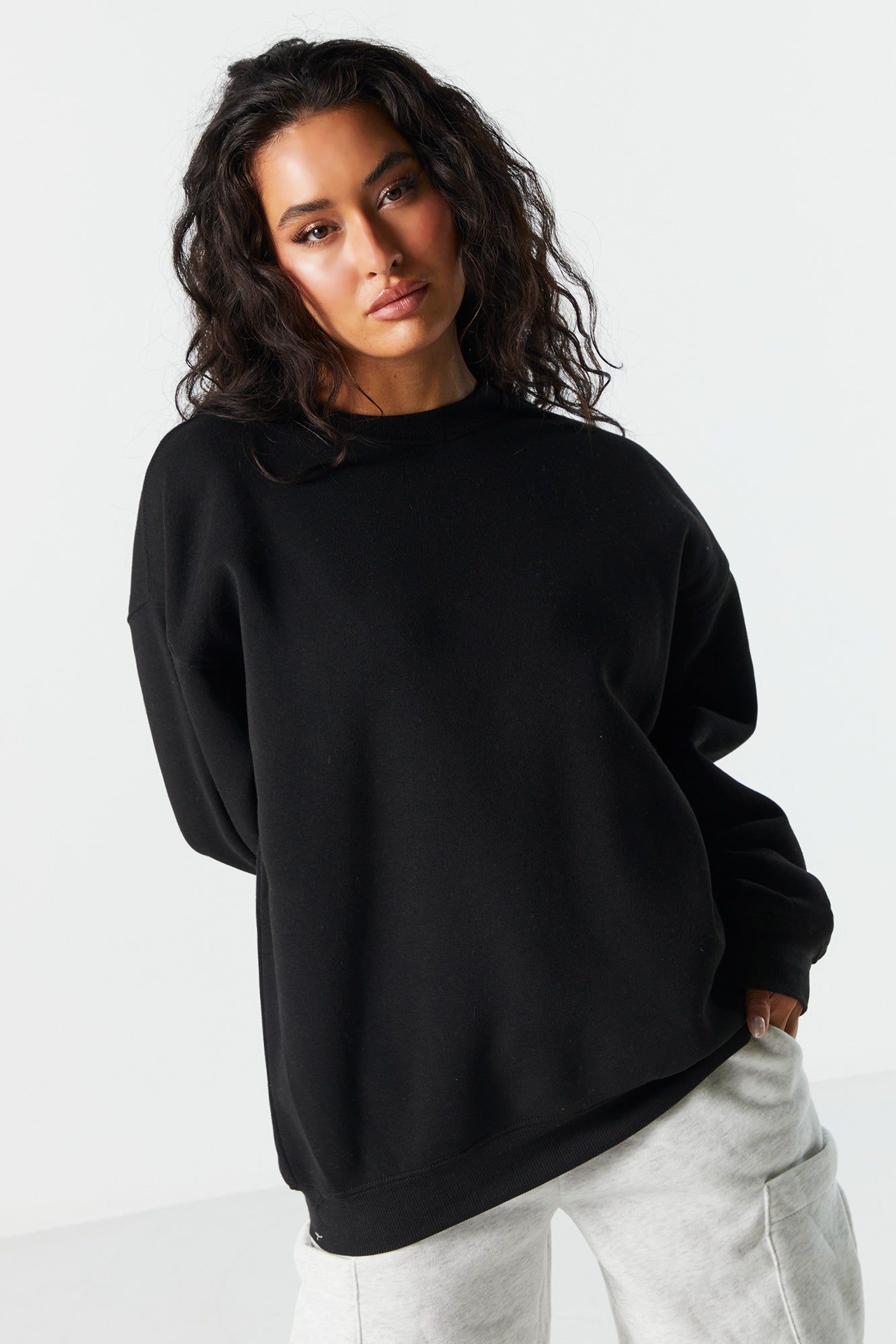 Solid Fleece Crewneck Sweatshirt sold by Urban Planet product image thumbnail 4