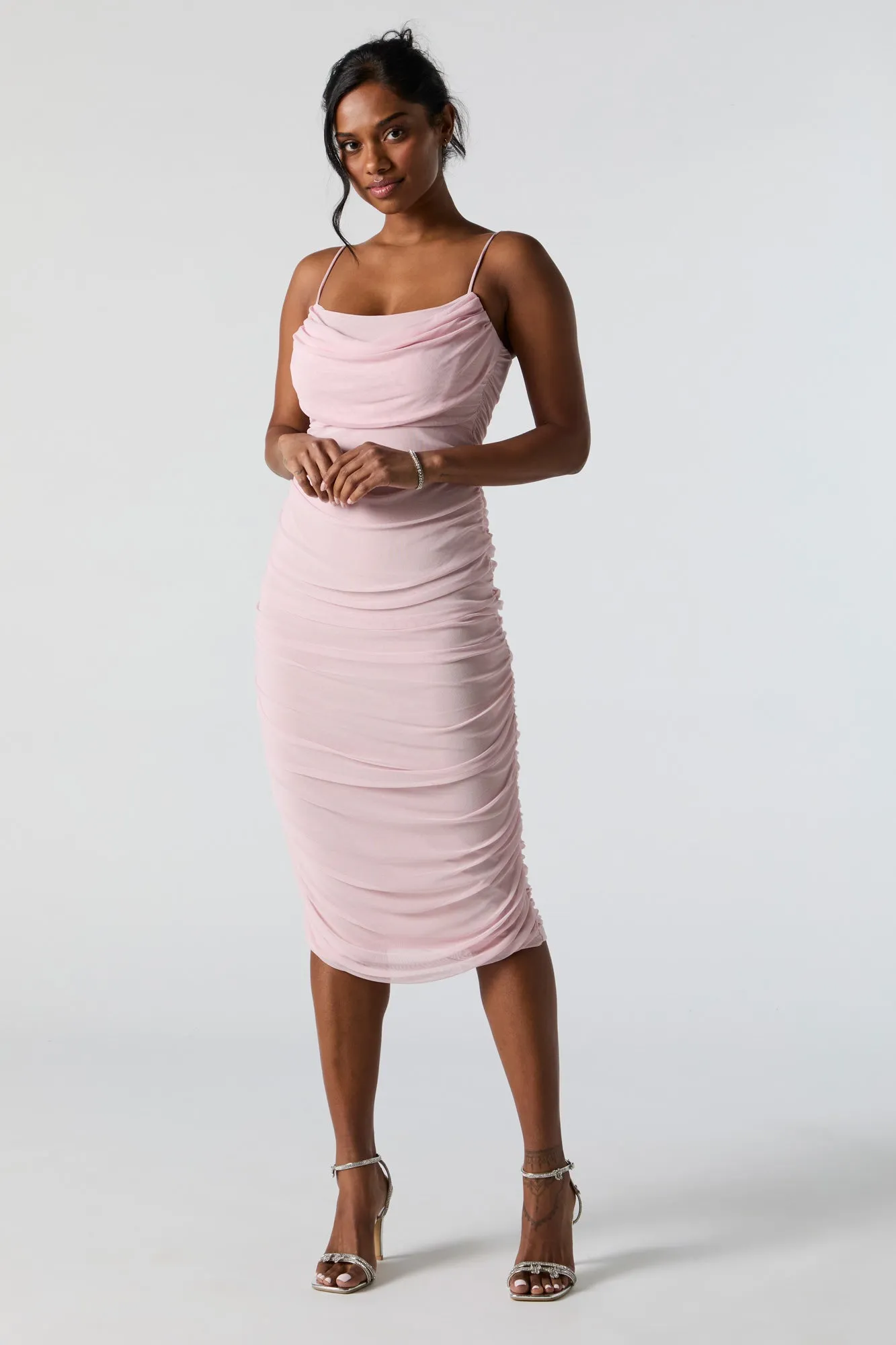 Mesh Cowl Neck Ruched Midi Dress sold by Urban Planet product image thumbnail 4
