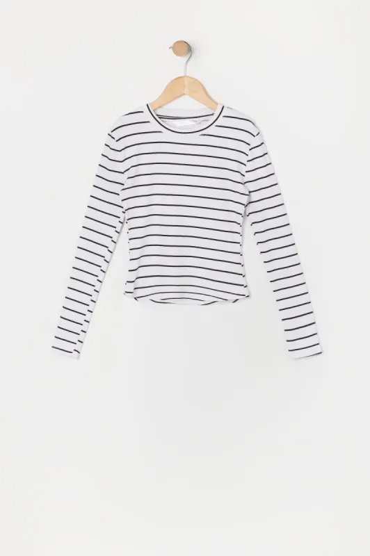 Girls Striped Ribbed Long Sleeve Top sold by Urban Planet