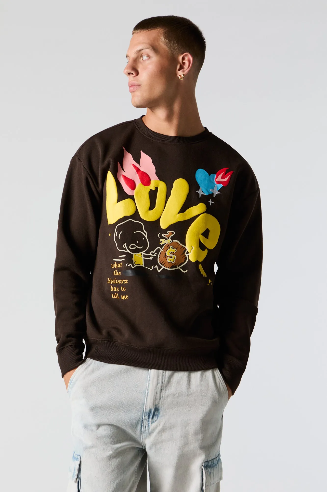 Love Puff Print Fleece Sweatshirt sold by Urban Planet