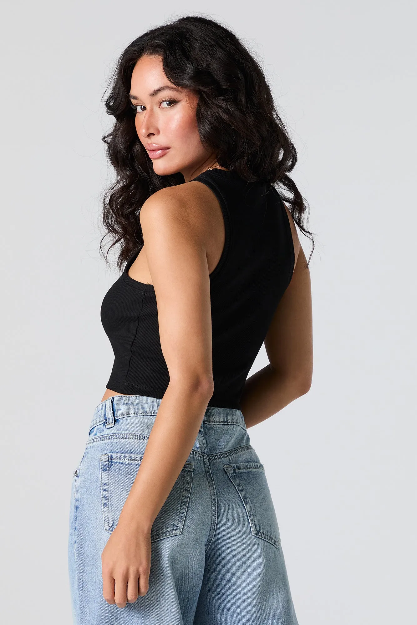 Ribbed High Neck Cropped Tank sold by Urban Planet product image thumbnail 5