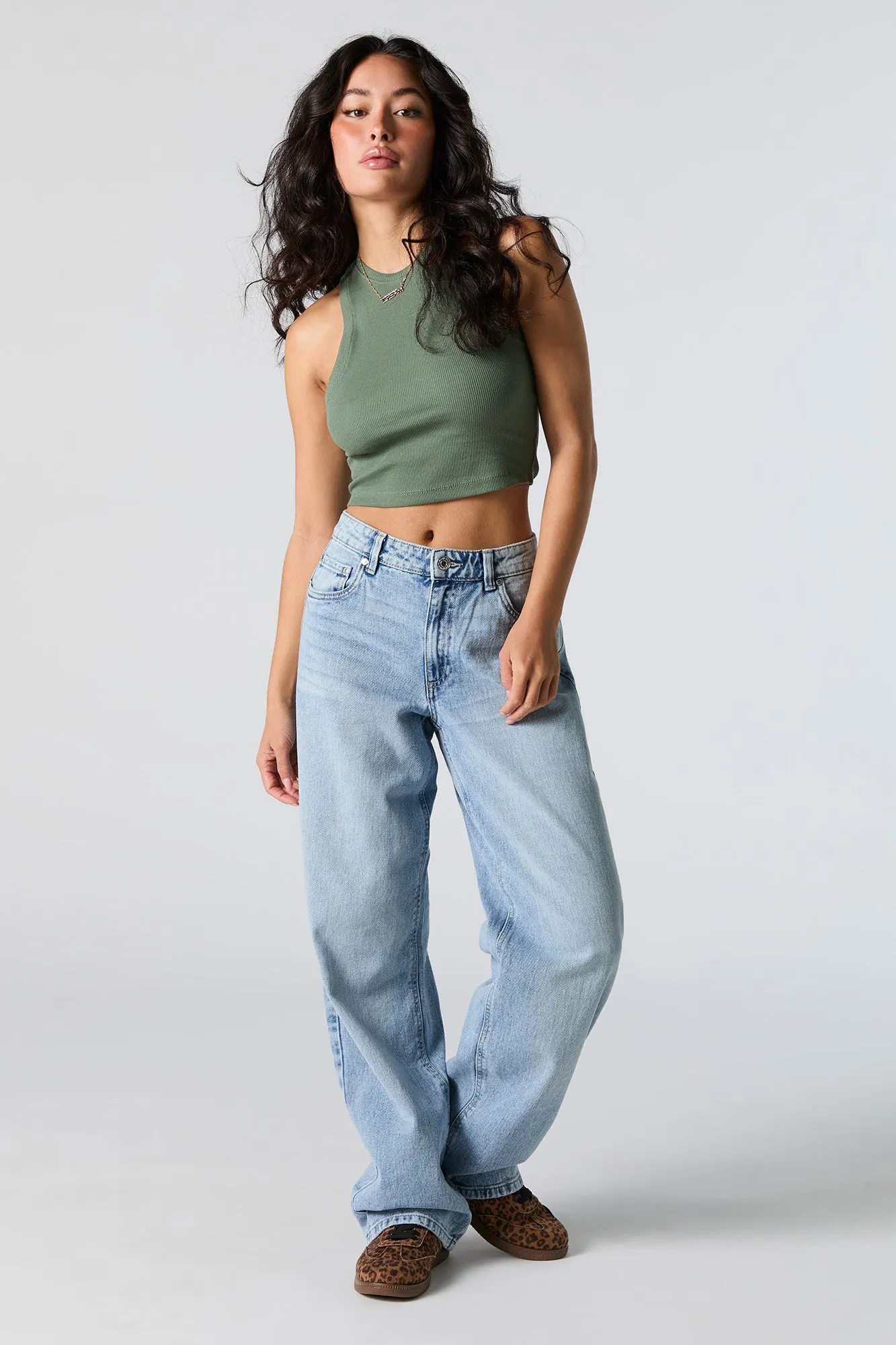 Ribbed High Neck Cropped Tank sold by Urban Planet product image thumbnail 3