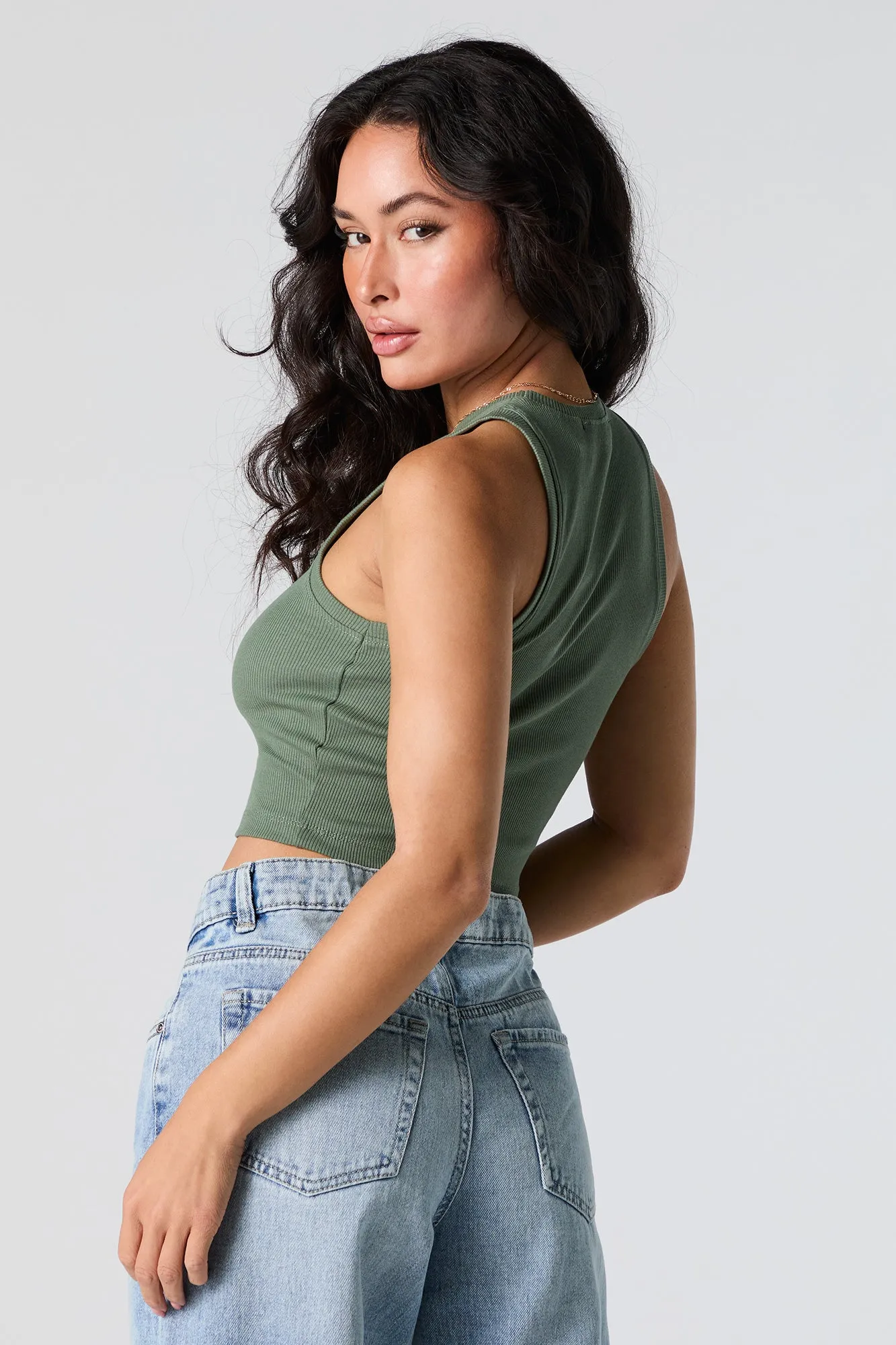 Ribbed High Neck Cropped Tank sold by Urban Planet product image thumbnail 2