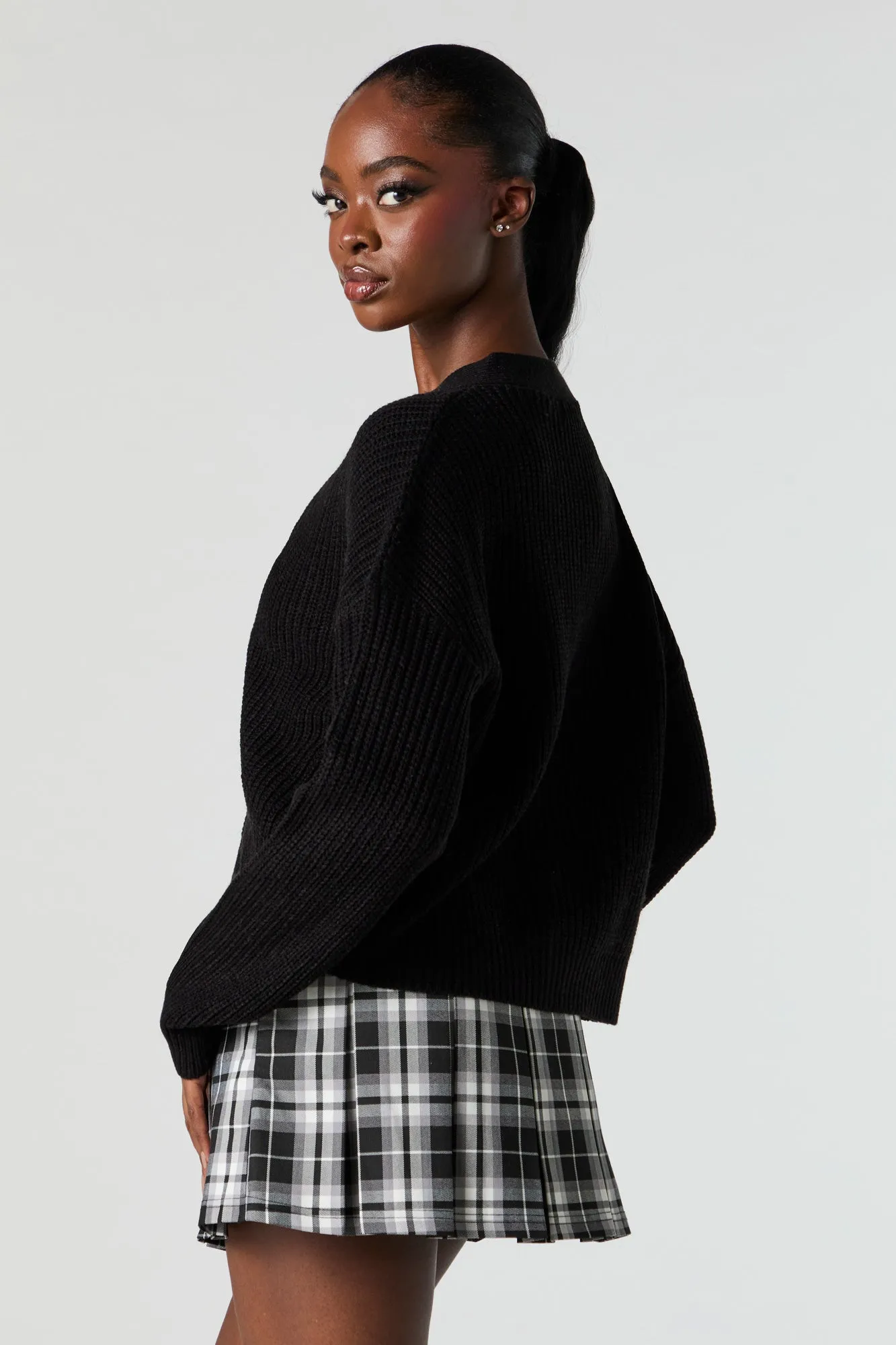 Ribbed Knit Button-Up Cardigan sold by Urban Planet product image thumbnail 5