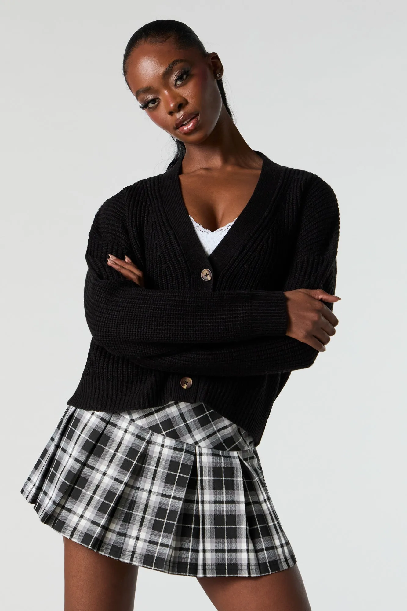 Ribbed Knit Button-Up Cardigan sold by Urban Planet product image thumbnail 4