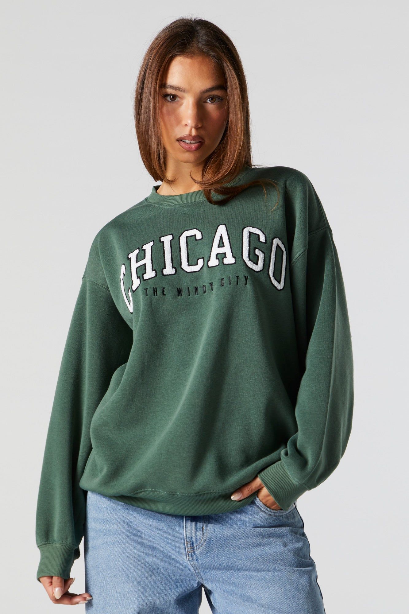 Chenille Embroidered Chicago Fleece Sweatshirt sold by Urban Planet