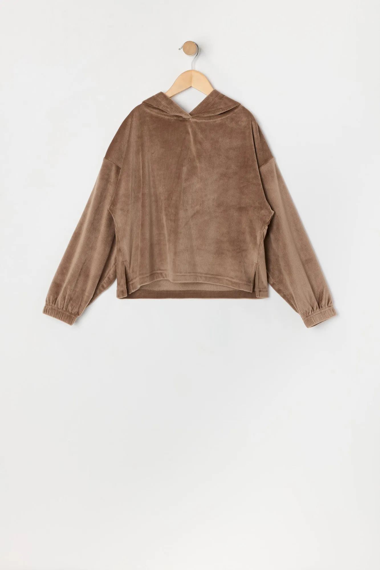 Girls Velour Ribbed Hoodie sold by Urban Planet