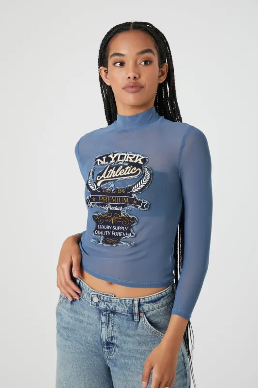 Haut en filet à manches longues avec imprimé NY Athletic sold by Urban Planet