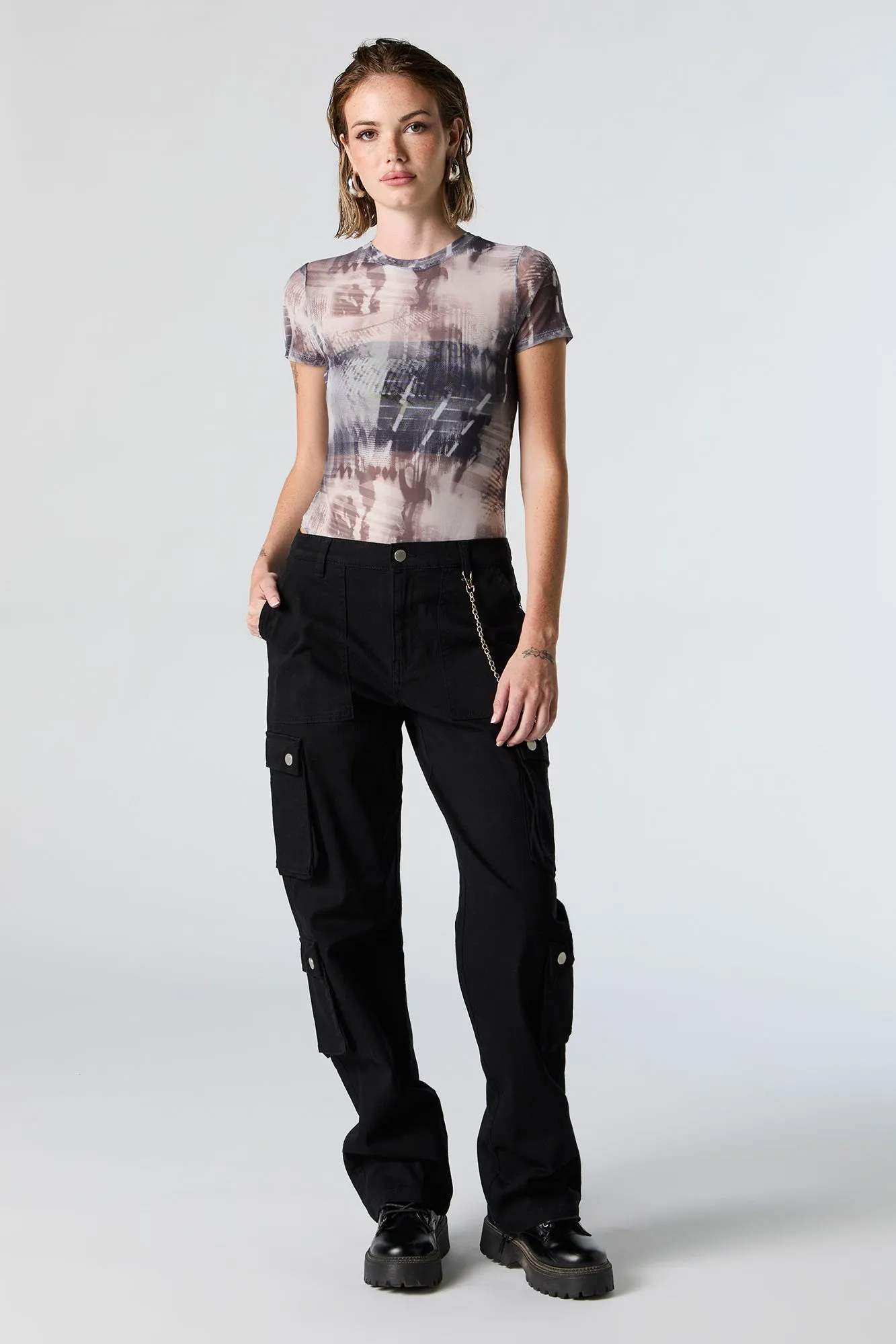 Abstract Print Mesh Short Sleeve Bodysuit sold by Urban Planet product image thumbnail 3