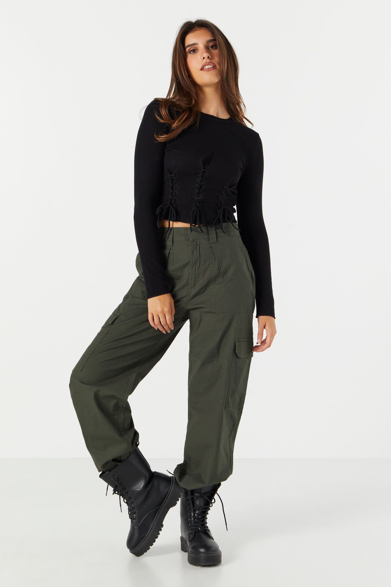 Ribbed Lace Up Long Sleeve Top sold by Urban Planet product image thumbnail 3