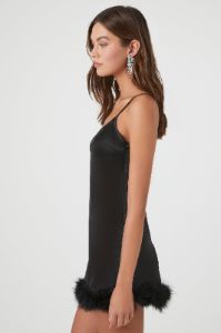 Faux Feather Satin Slip Dress sold by Urban Planet