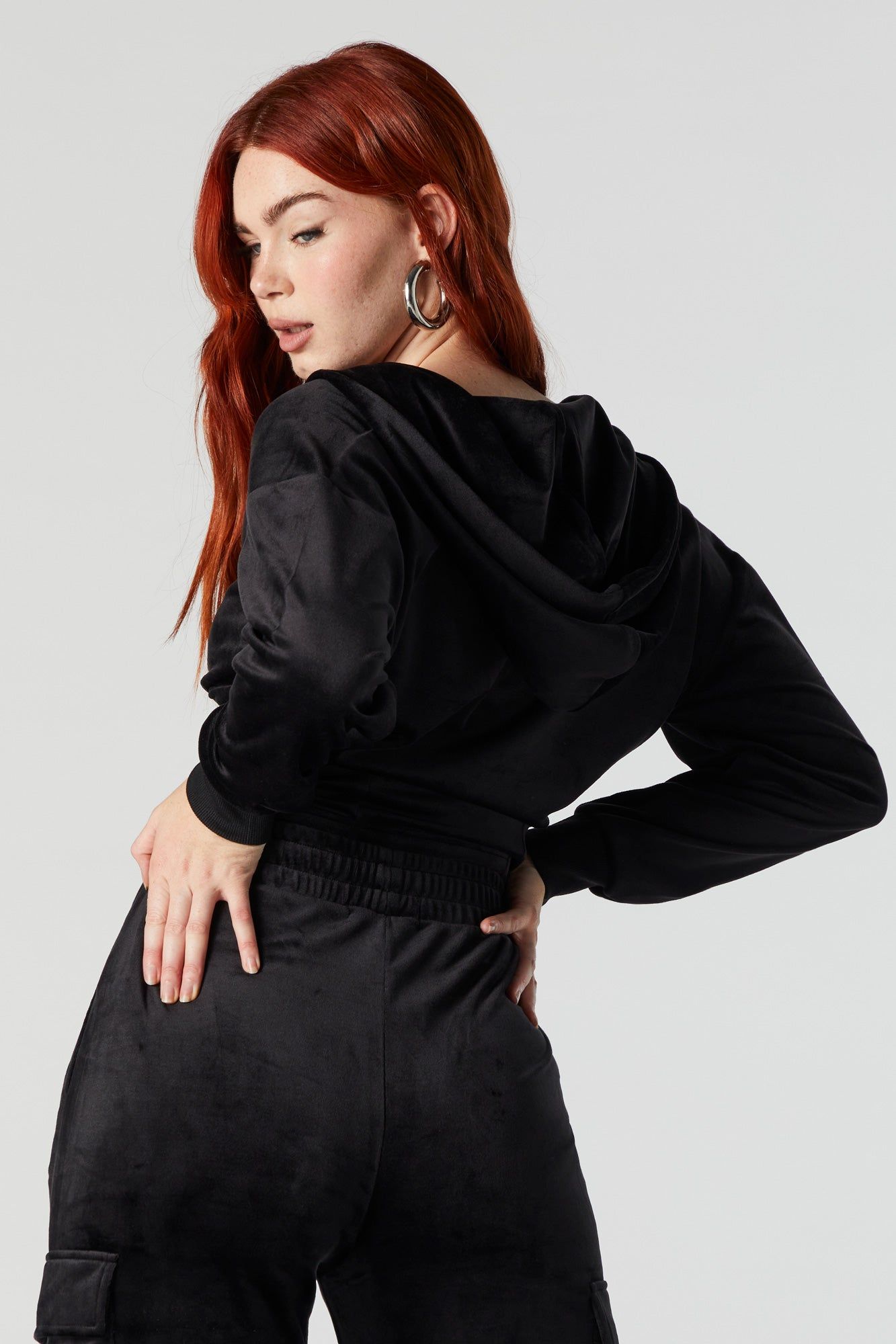 Velour Zip-Up Cropped Hoodie sold by Urban Planet product image thumbnail 5