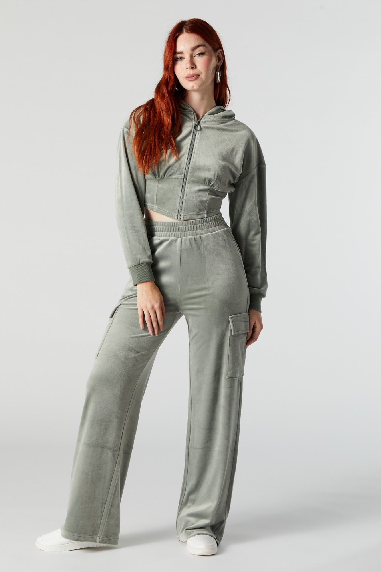 Velour Zip-Up Cropped Hoodie sold by Urban Planet product image thumbnail 3